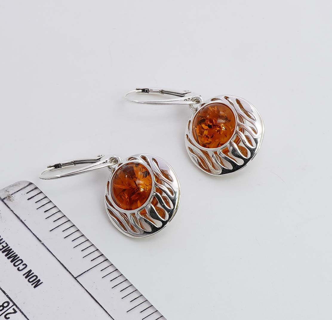 925 Solid Sterling Silver Natural Baltic Amber Russian Lock Earring - 5 Grams