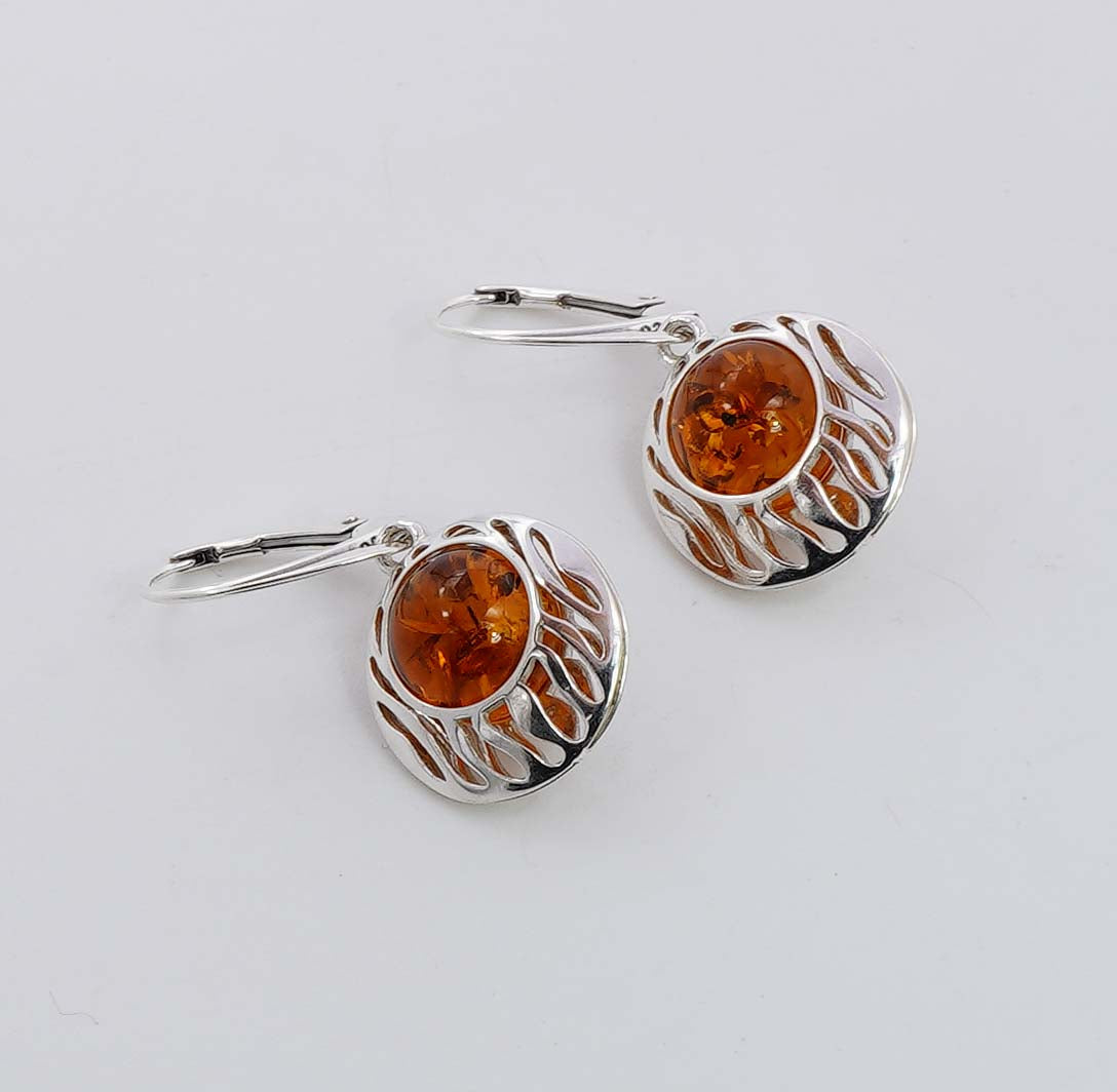 925 Solid Sterling Silver Natural Baltic Amber Russian Lock Earring - 5 Grams