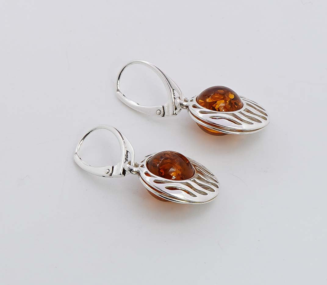 925 Solid Sterling Silver Natural Baltic Amber Russian Lock Earring - 5 Grams