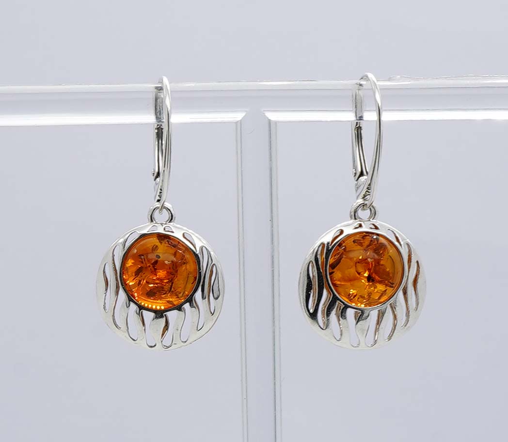 925 Solid Sterling Silver Natural Baltic Amber Russian Lock Earring - 5 Grams