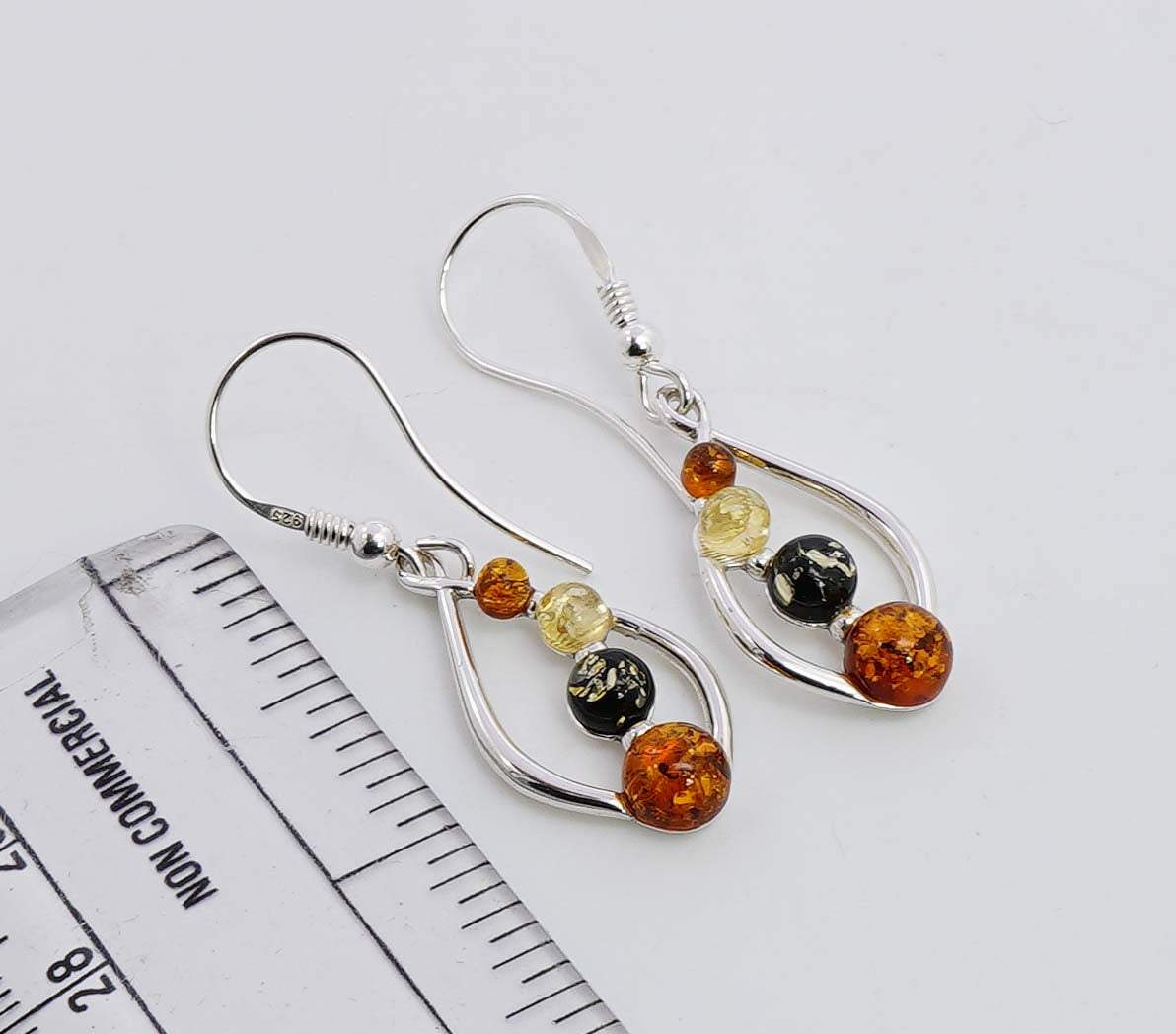 925 Solid Sterling Silver Natural Multi Baltic Amber Hook Earring - 3.6 Grams