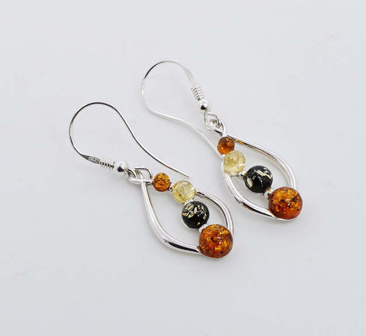 925 Solid Sterling Silver Natural Multi Baltic Amber Hook Earring - 3.6 Grams