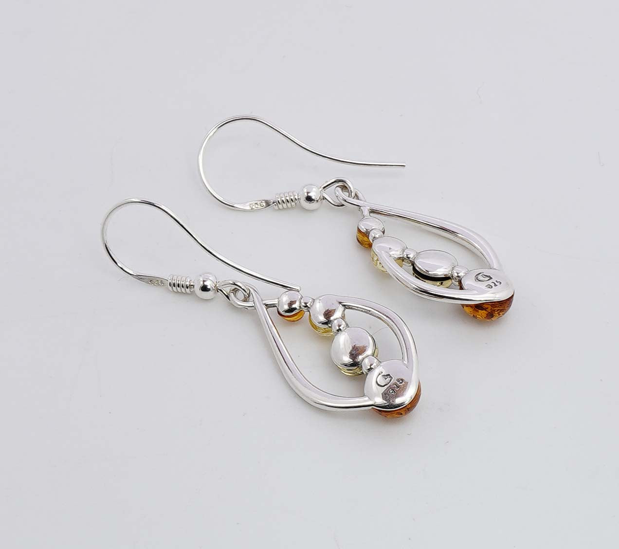 925 Solid Sterling Silver Natural Multi Baltic Amber Hook Earring - 3.6 Grams