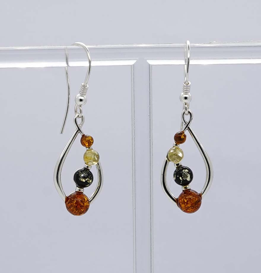 925 Solid Sterling Silver Natural Multi Baltic Amber Hook Earring - 3.6 Grams