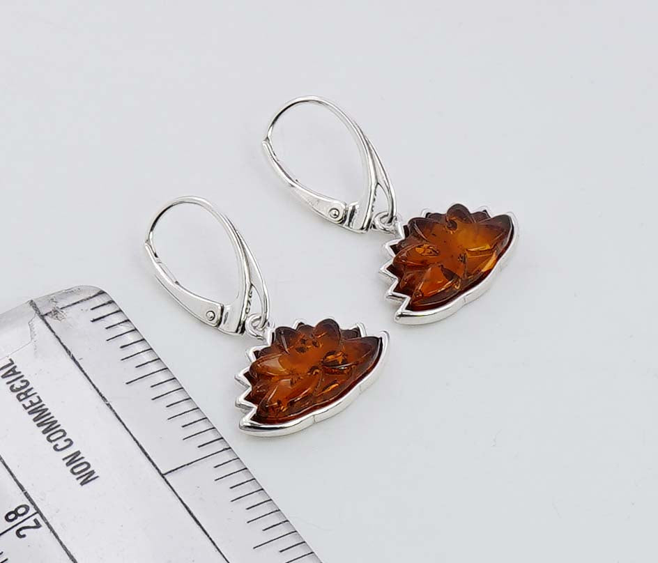 925 Solid Sterling Silver Natural Baltic Amber Russian Lock Earring - 4.2 Grams