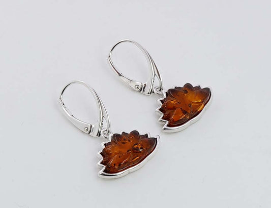 925 Solid Sterling Silver Natural Baltic Amber Russian Lock Earring - 4.2 Grams