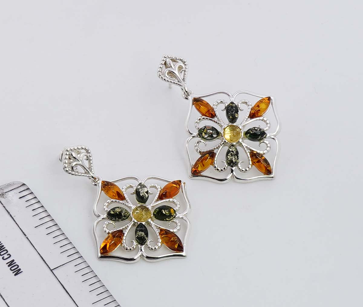 925 Solid Sterling Silver Natural Multi Baltic Amber Stud Earring - 6.8 Grams