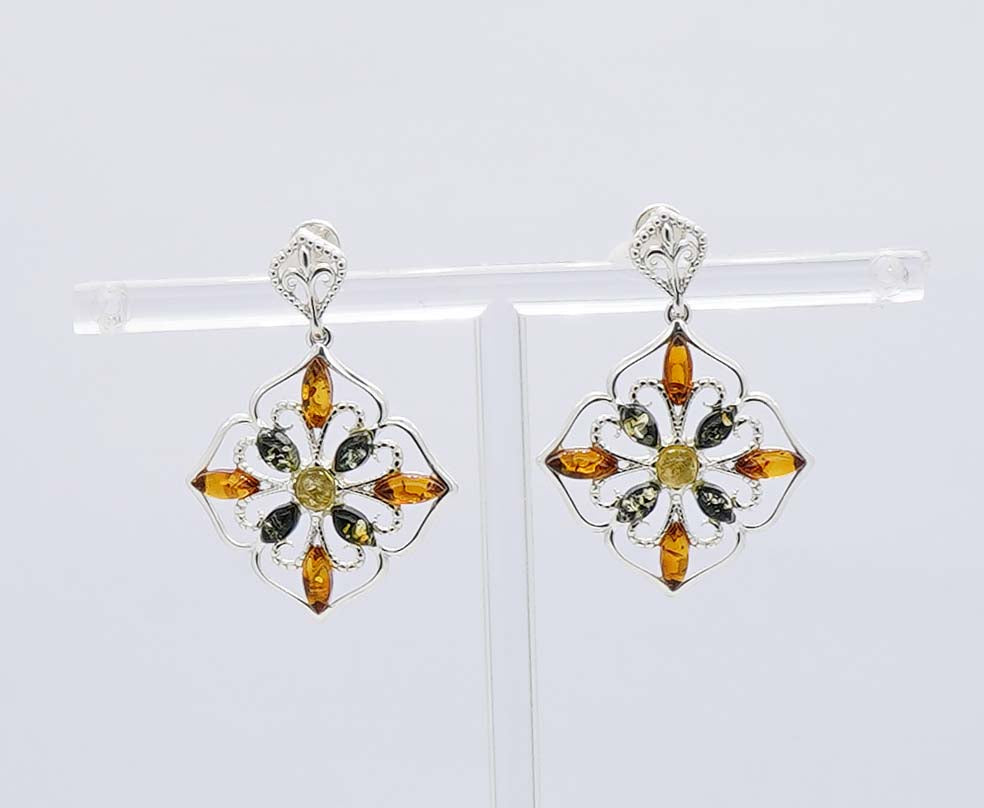 925 Solid Sterling Silver Natural Multi Baltic Amber Stud Earring - 6.8 Grams