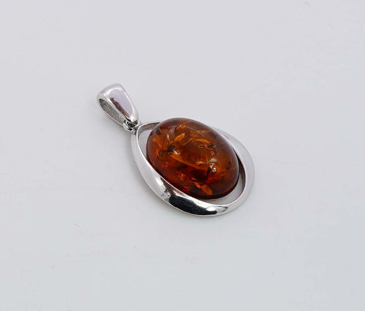 925 Solid Sterling Silver Natural Baltic Amber Pendant -  3.5 Grams