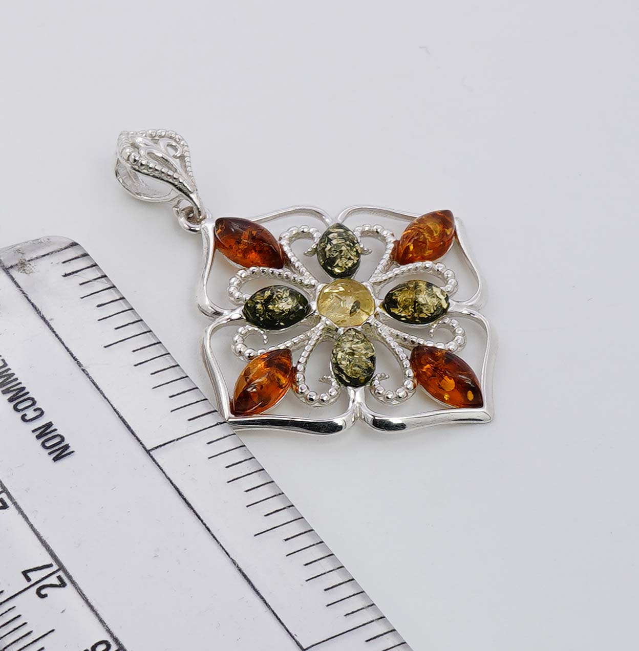 925 Solid Sterling Silver Natural Multi Baltic Amber Pendant - 4.6 Grams