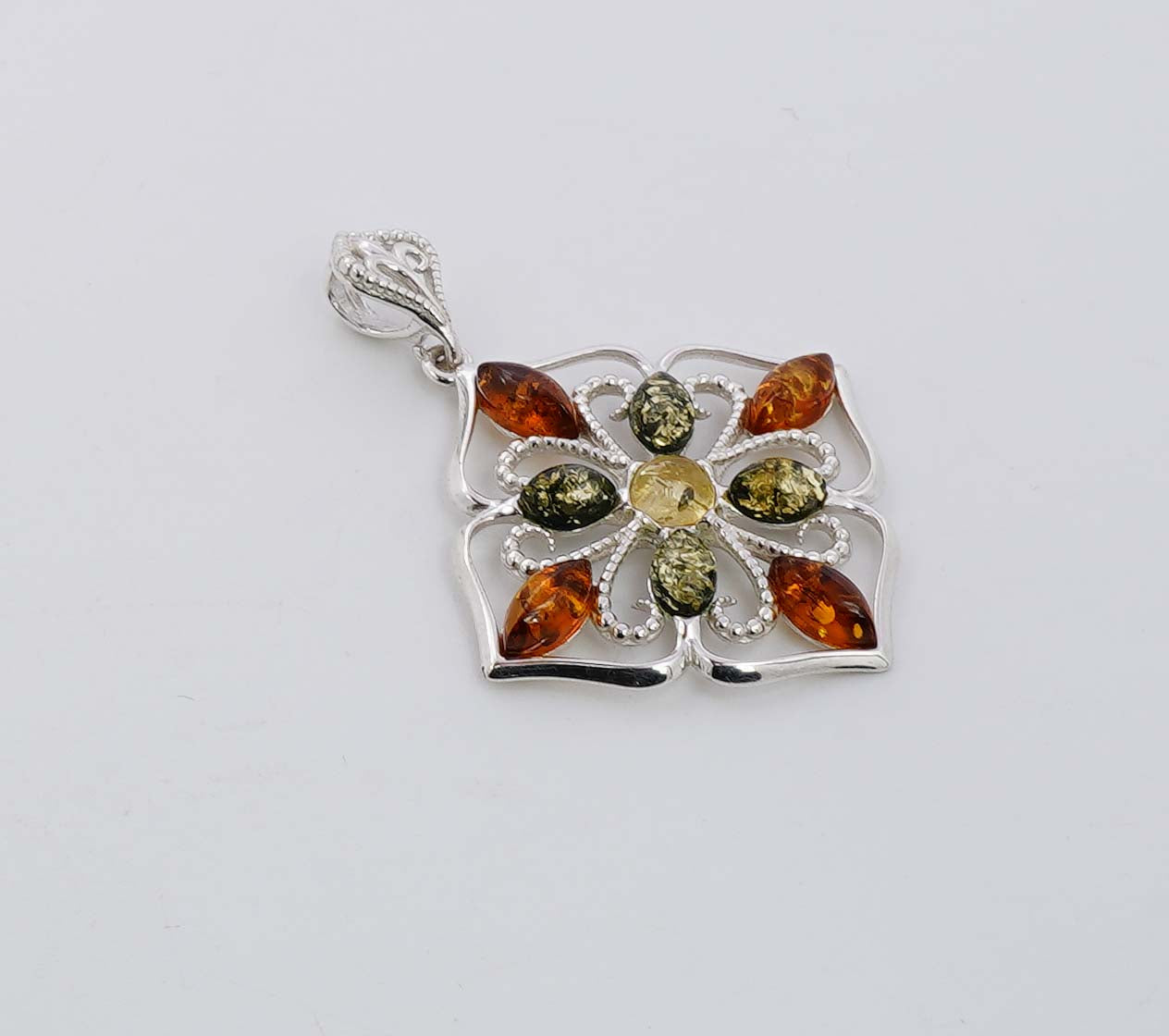 925 Solid Sterling Silver Natural Multi Baltic Amber Pendant - 4.6 Grams