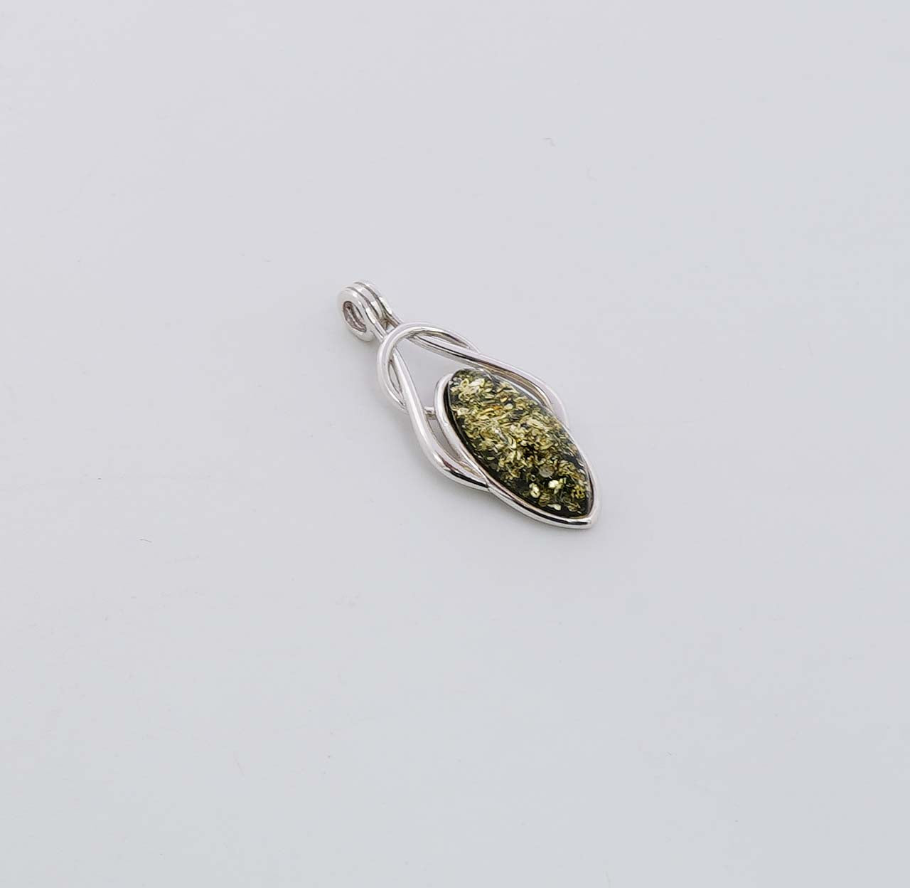 925 Solid Sterling Silver Natural Green Baltic Amber Pendant - 2.5 Grams