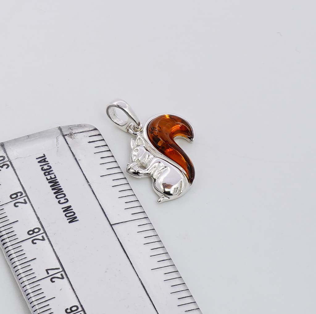 925 Solid Sterling Silver Natural Baltic Amber Squirrel Pendant - 2.4 Grams