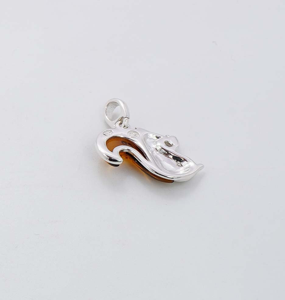 925 Solid Sterling Silver Natural Baltic Amber Squirrel Pendant - 2.4 Grams