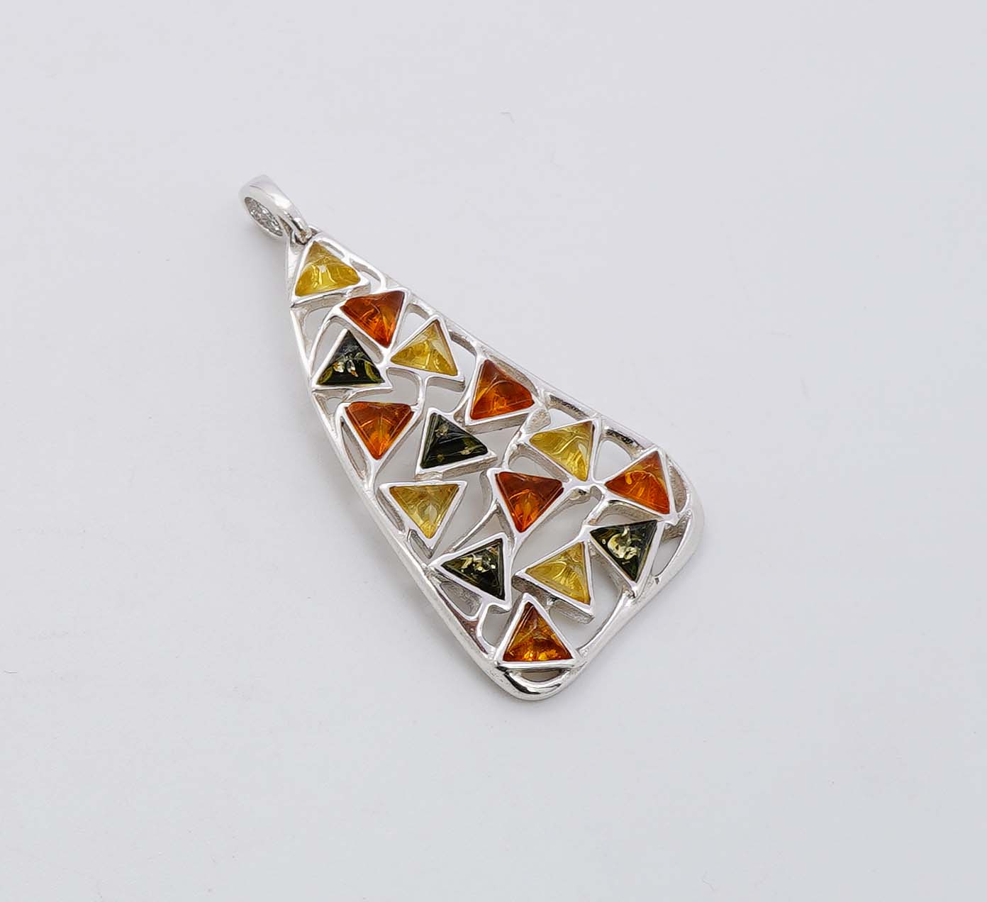 925 Solid Sterling Silver Natural Multi Baltic Amber Pendant - 5.8 Grams