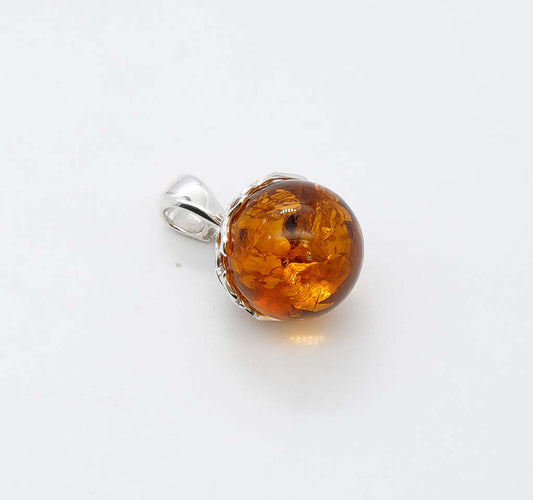 925 Solid Sterling Silver Natural Baltic Amber Pendant - 3.4 Gram