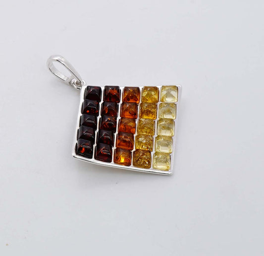 925 Solid Sterling Silver Natural Multi Baltic Amber Pendant - 6.2 Grams