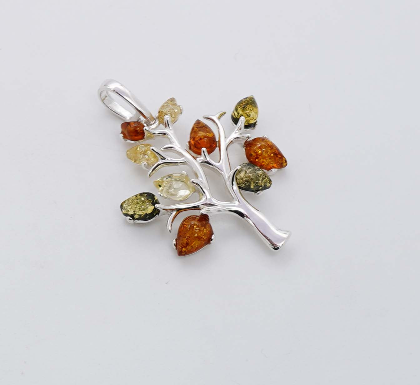 925 Solid Sterling Silver Natural Multi Baltic Amber Tree Of Life Pendant - 4 Grams