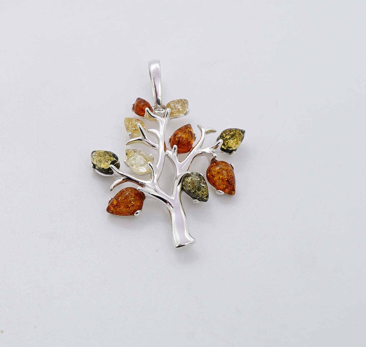 925 Solid Sterling Silver Natural Multi Baltic Amber Tree Of Life Pendant - 4 Grams