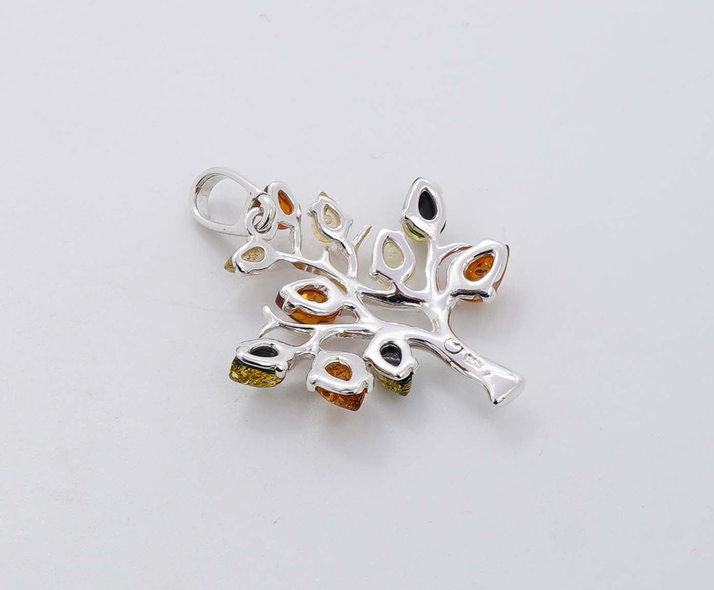 925 Solid Sterling Silver Natural Multi Baltic Amber Tree Of Life Pendant - 4 Grams