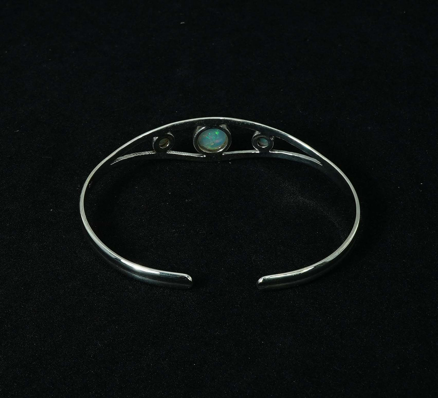 925 Solid Sterling Silver Natural Ethiopian Opal Adjustable Bangle - 12.4 Grams