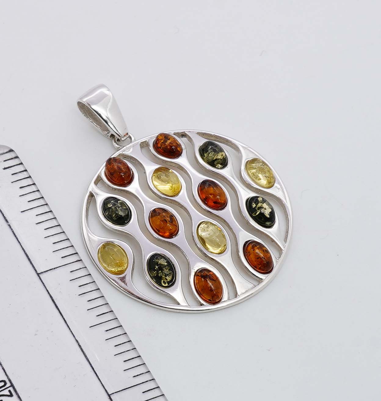 925 Solid Sterling Silver Natural Multi Baltic Amber Pendant - 7.8 Grams