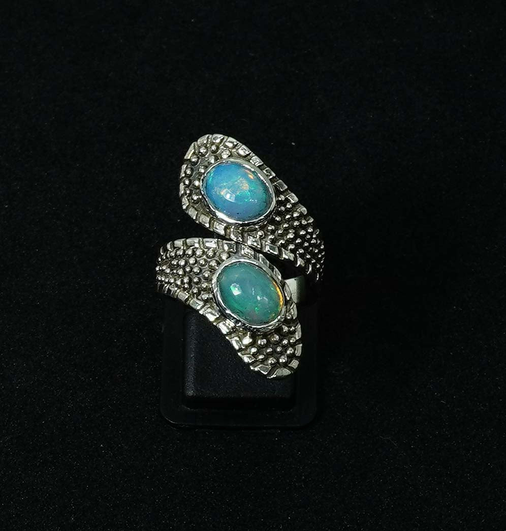 925 Solid Sterling Silver Natural Ethiopian Opal Snake Style Ring - 8 Grams