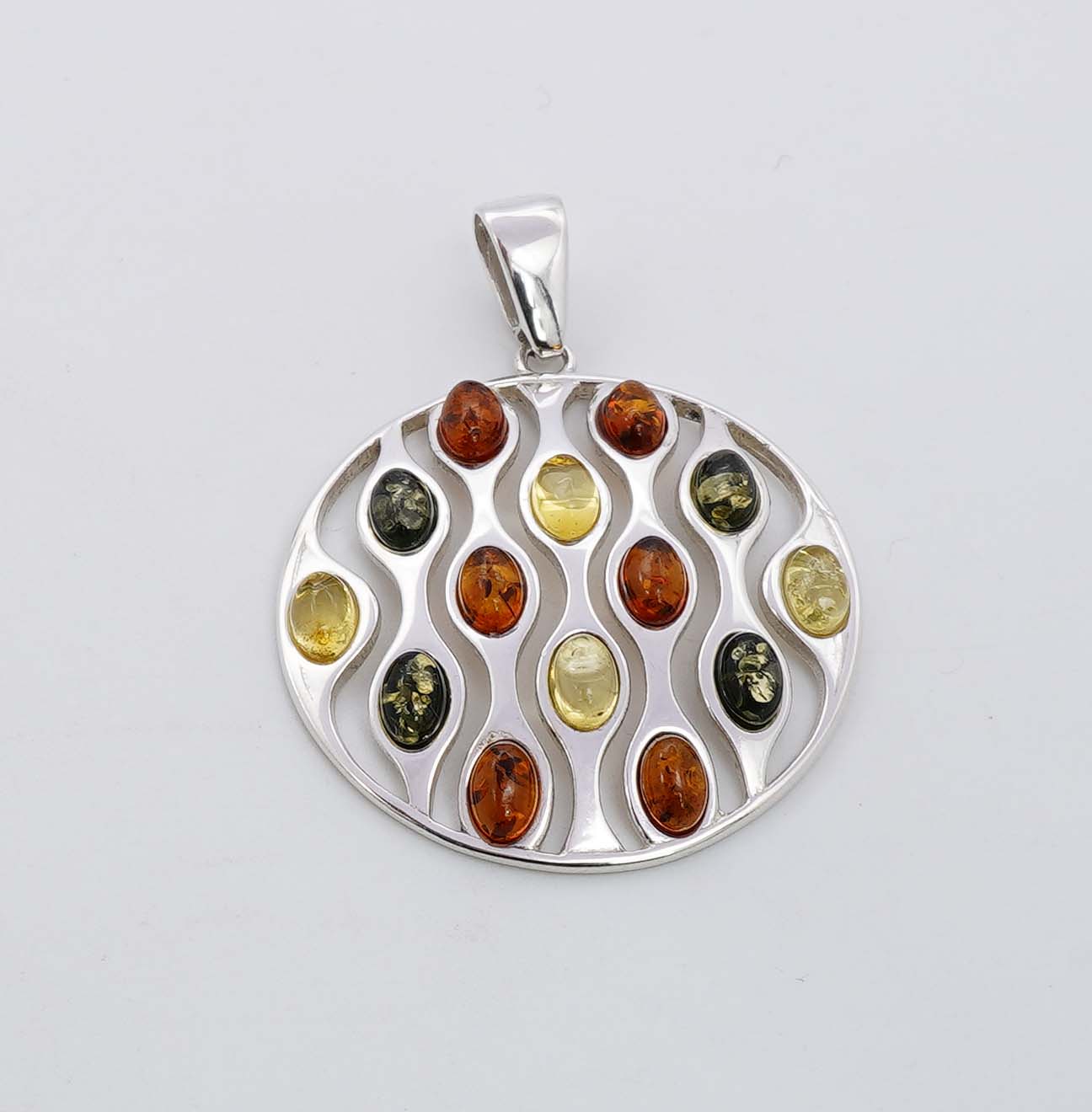 925 Solid Sterling Silver Natural Multi Baltic Amber Pendant - 7.8 Grams