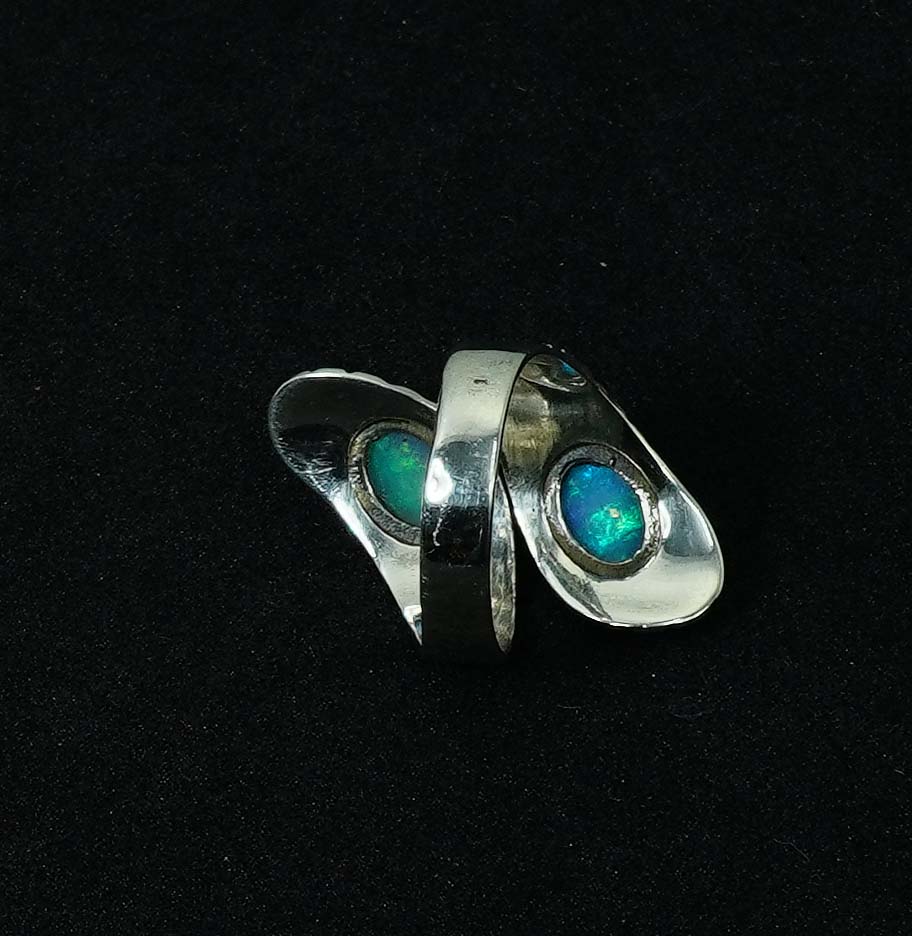 925 Solid Sterling Silver Natural Ethiopian Opal Snake Style Ring - 8 Grams