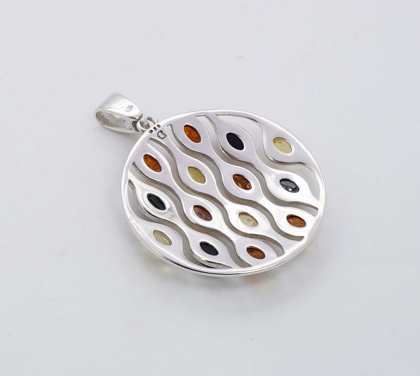 925 Solid Sterling Silver Natural Multi Baltic Amber Pendant - 7.8 Grams