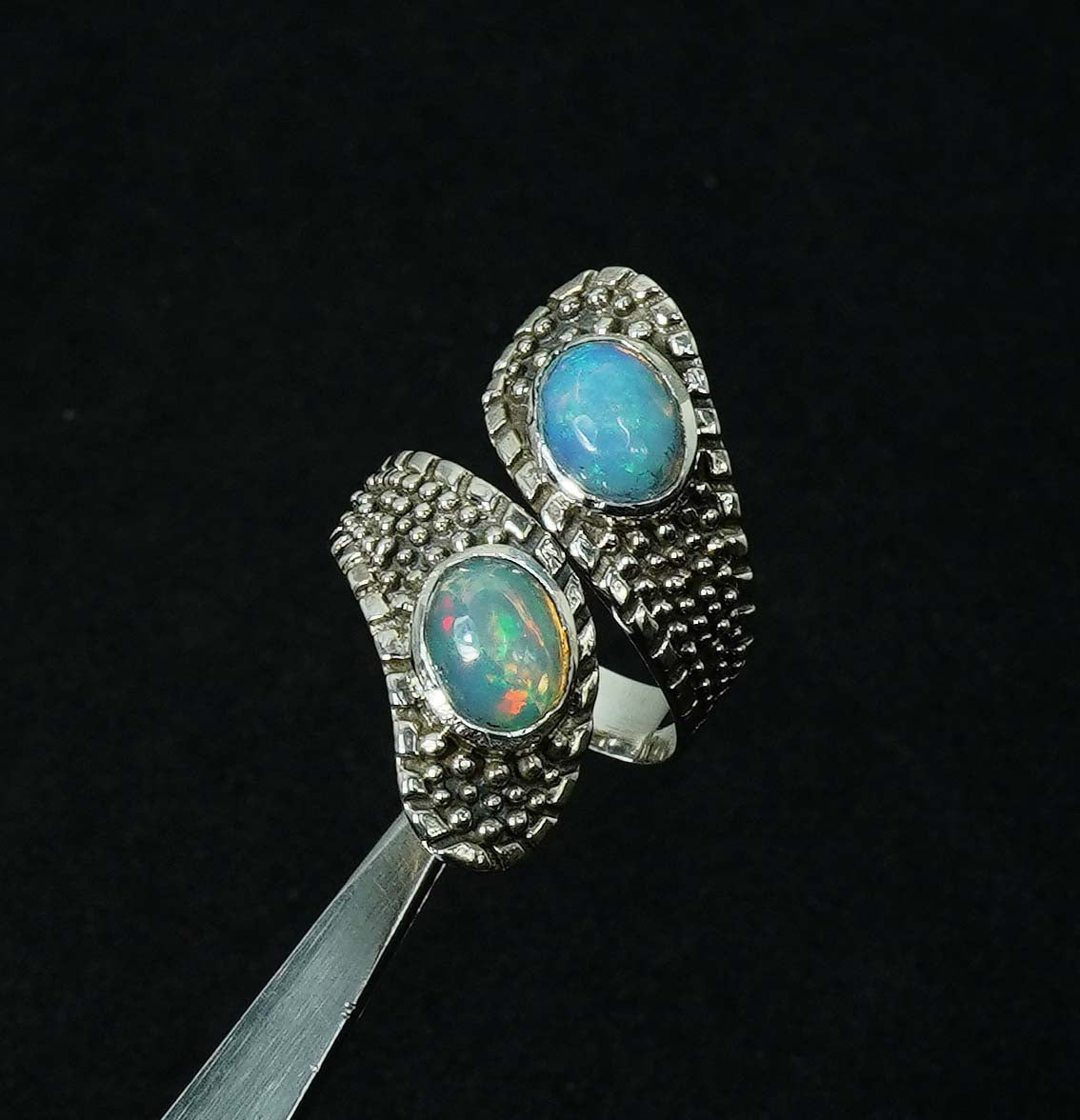 925 Solid Sterling Silver Natural Ethiopian Opal Snake Style Ring - 8 Grams