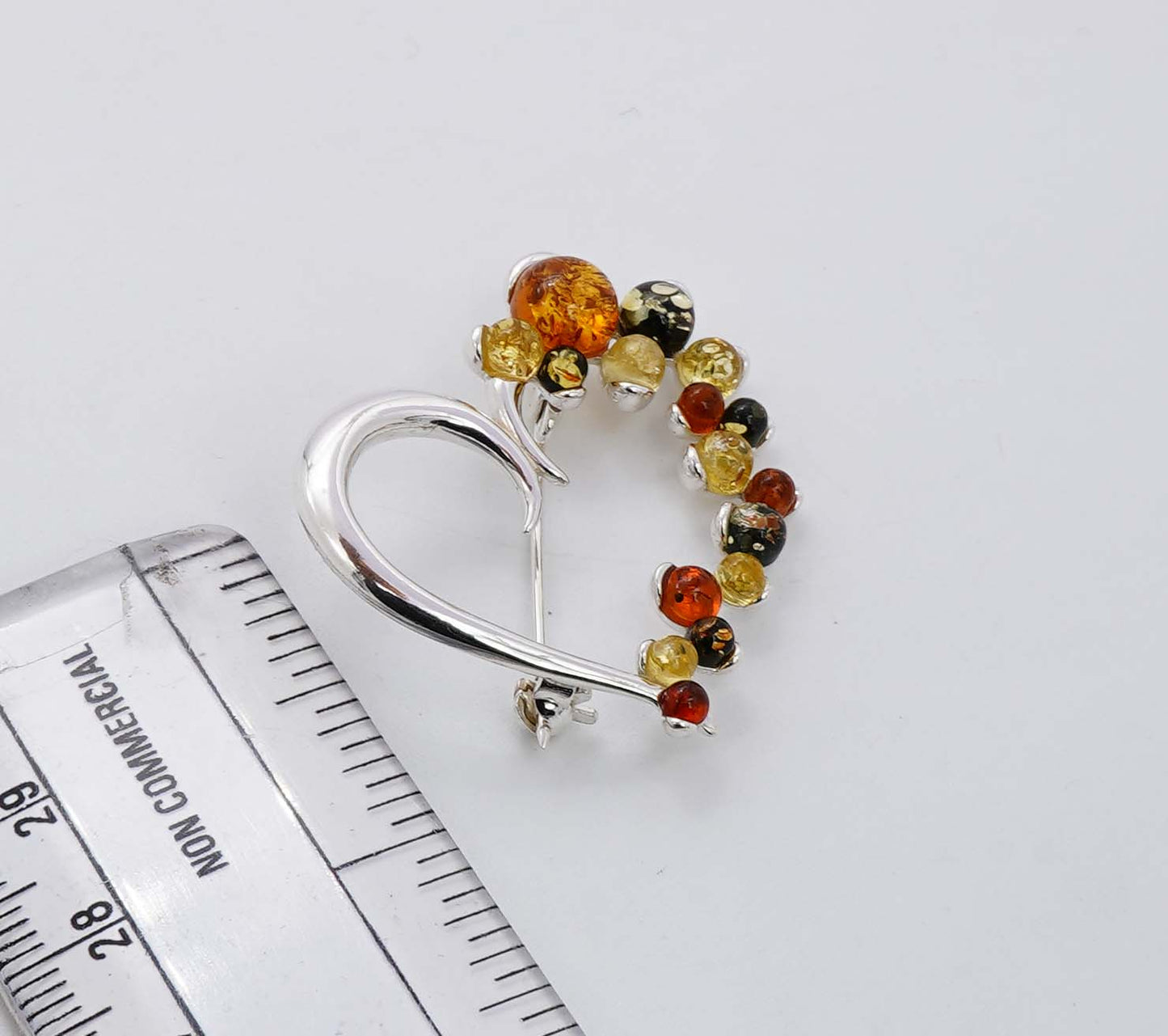 925 Solid Sterling Silver Natural Multi Baltic Amber Brooch - 5.5 Grams