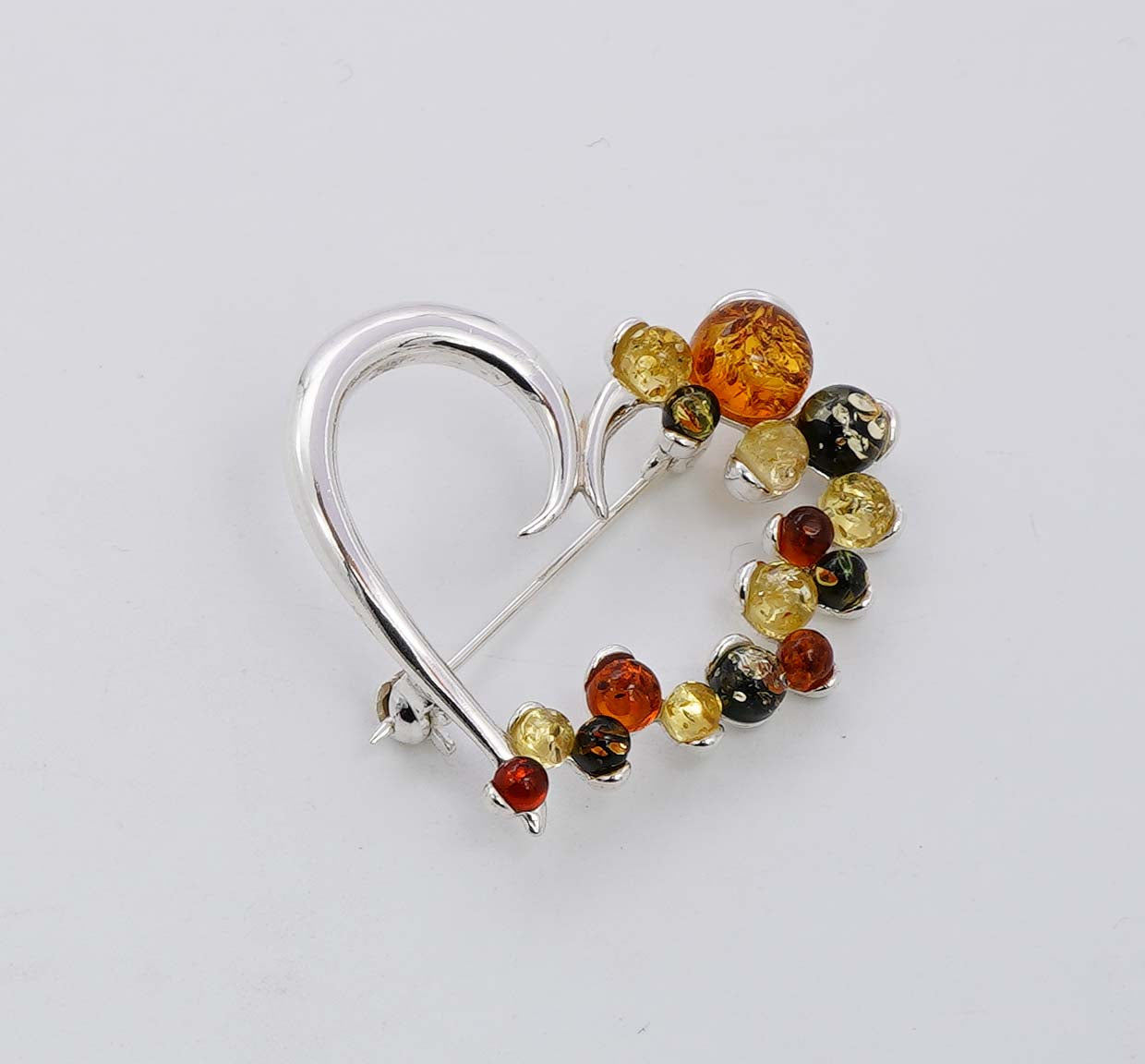 925 Solid Sterling Silver Natural Multi Baltic Amber Brooch - 5.5 Grams