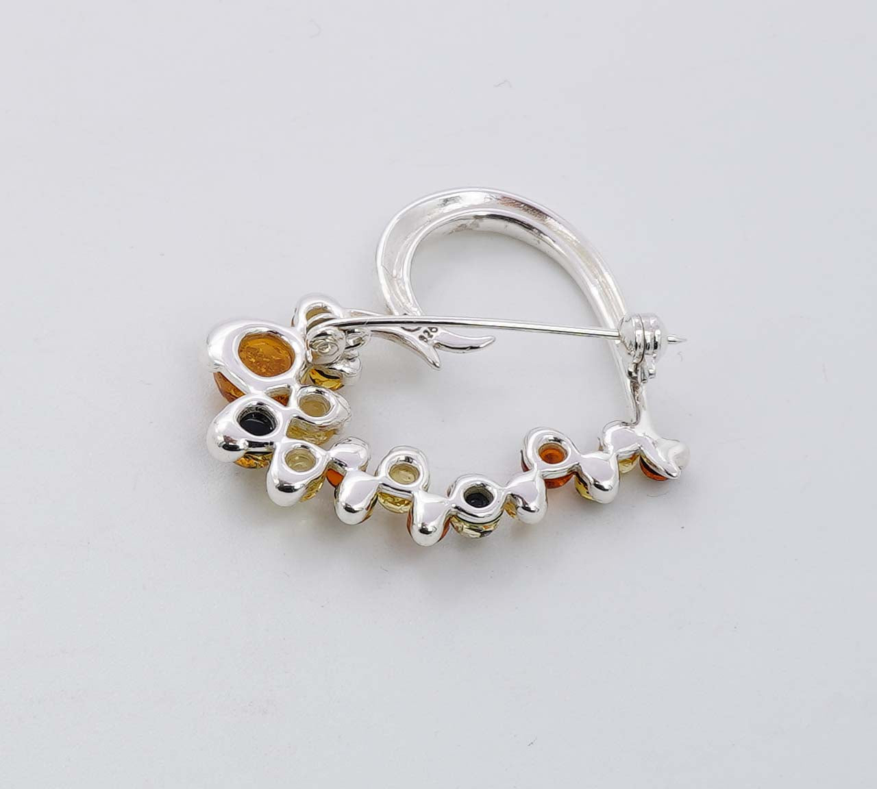 925 Solid Sterling Silver Natural Multi Baltic Amber Brooch - 5.5 Grams