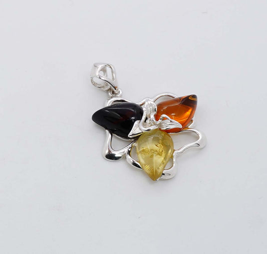 925 Solid Sterling Silver Natural Multi Baltic Amber Pendant - 5 Grams