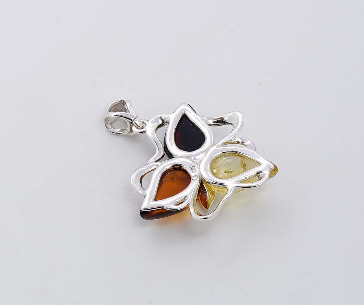 925 Solid Sterling Silver Natural Multi Baltic Amber Pendant - 5 Grams