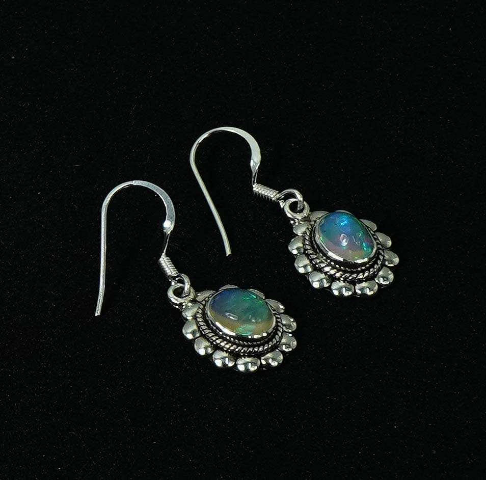 925 Solid Sterling Silver Natural Ethiopian Opal Hook Earring - 4 Grams