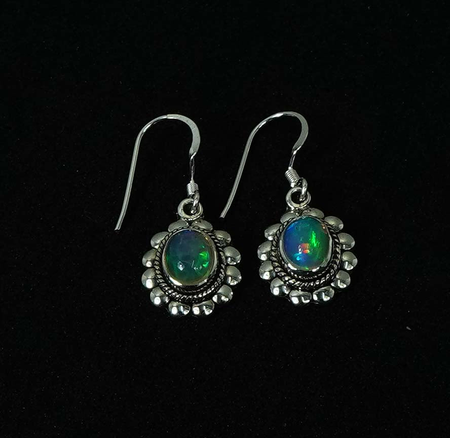 925 Solid Sterling Silver Natural Ethiopian Opal Hook Earring - 4 Grams