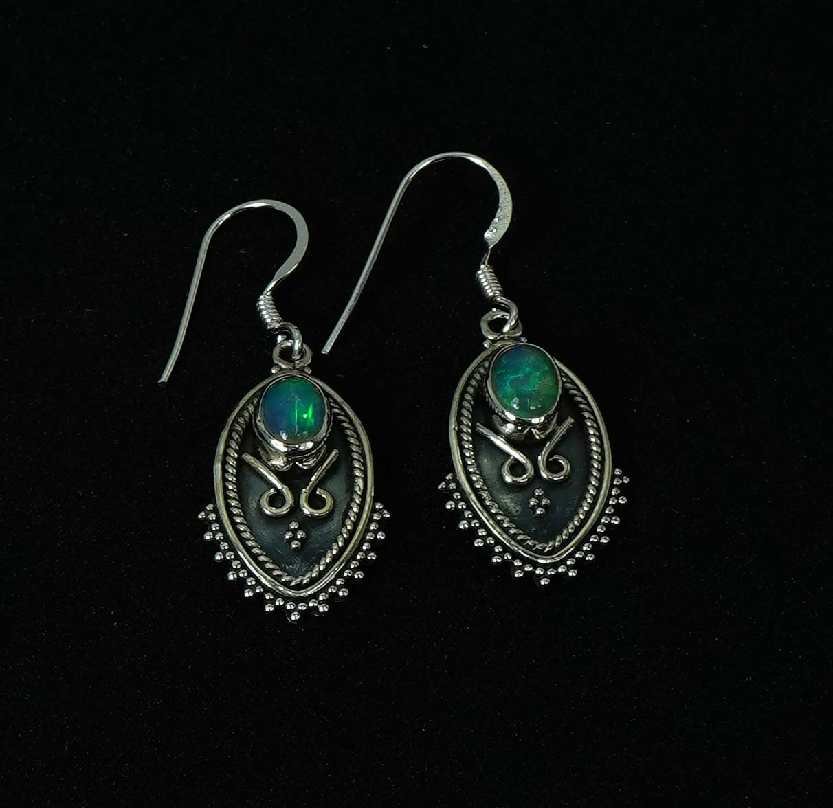 925 Solid Sterling Silver Natural Ethiopian Opal Hook Earring - 4.7 Grams