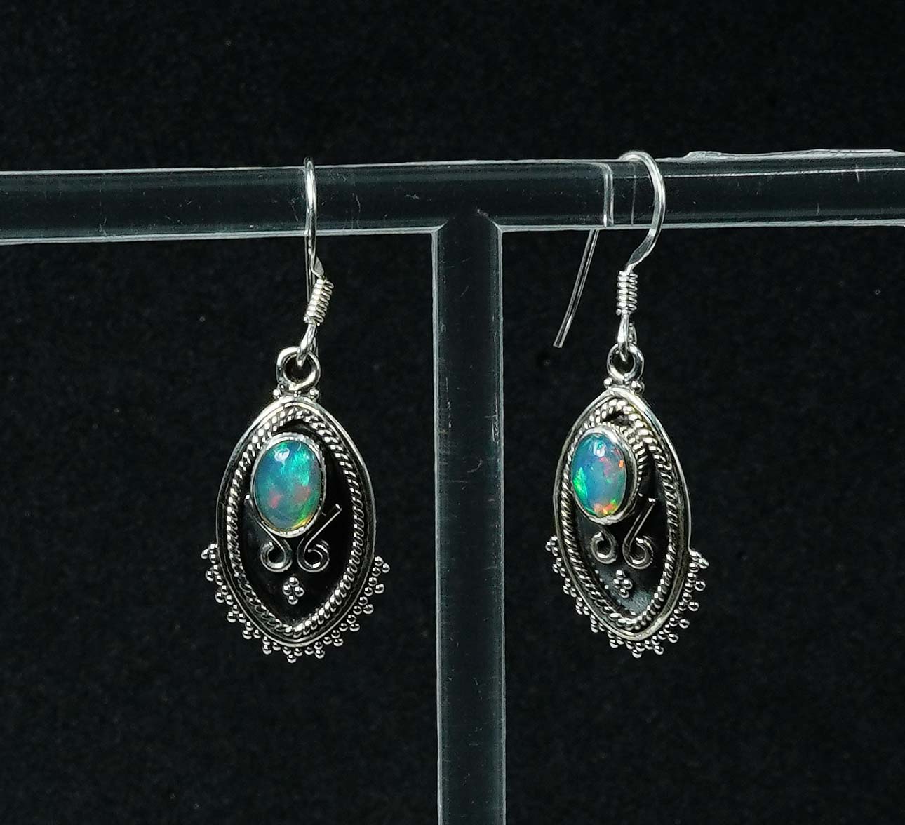 925 Solid Sterling Silver Natural Ethiopian Opal Hook Earring - 4.7 Grams