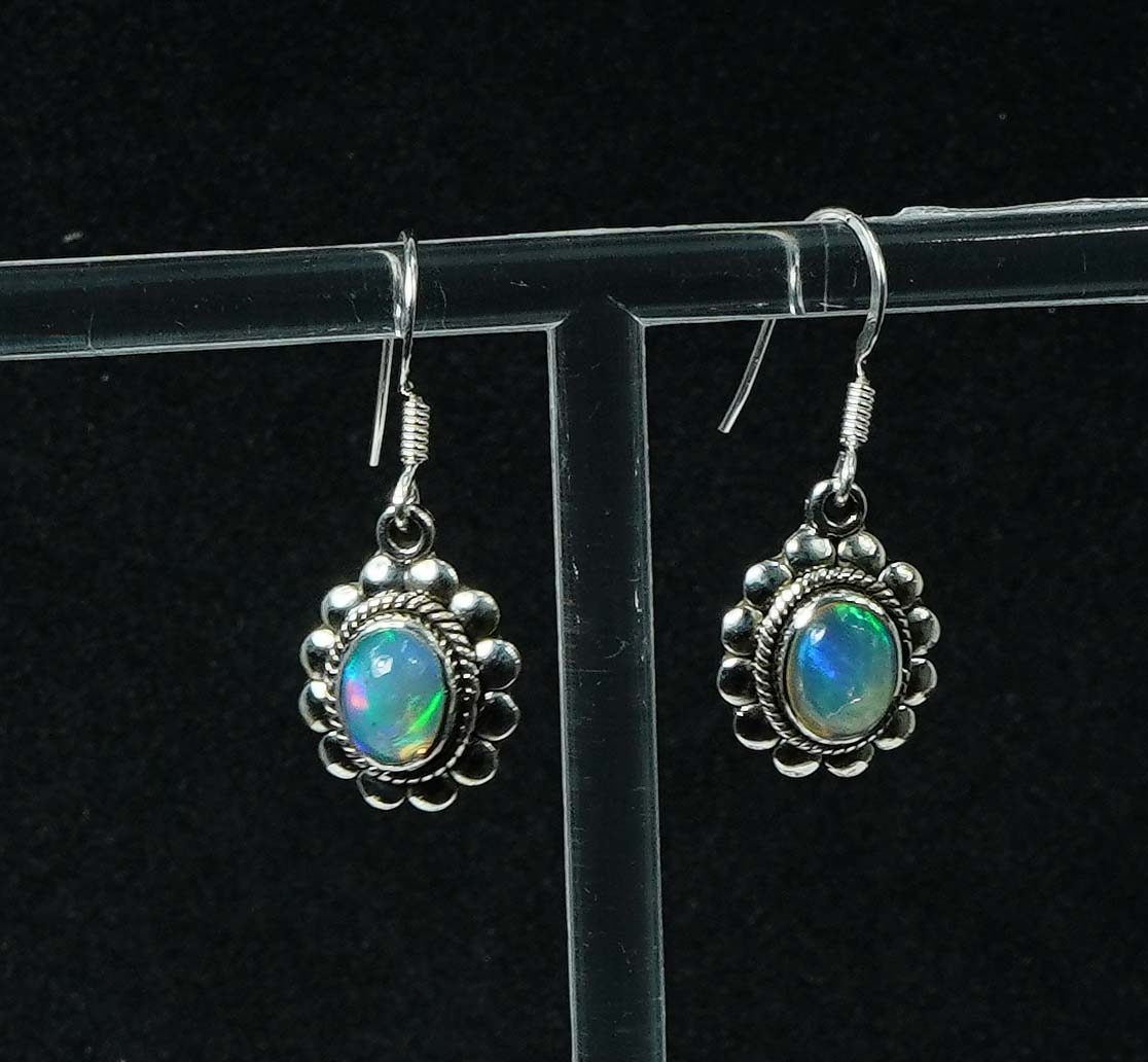 925 Solid Sterling Silver Natural Ethiopian Opal Hook Earring - 4 Grams