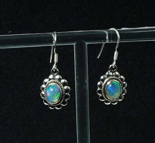 925 Solid Sterling Silver Natural Ethiopian Opal Hook Earring - 4 Grams