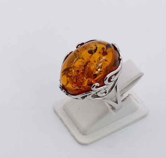 925 Solid Sterling Silver Natural Baltic Amber Ring - 5 Grams