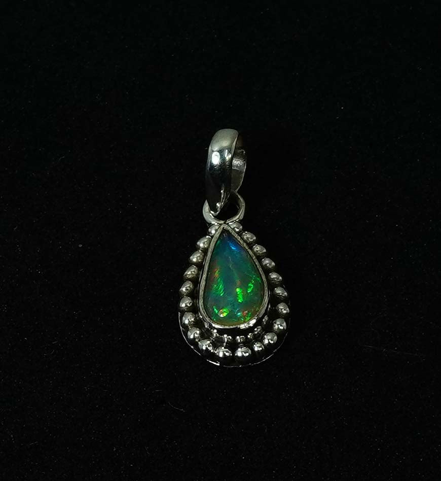 925 Solid Sterling Silver Natural Ethiopian Opal Pendant - 3 Grams