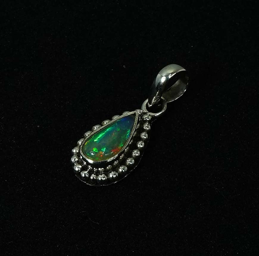 925 Solid Sterling Silver Natural Ethiopian Opal Pendant - 3 Grams