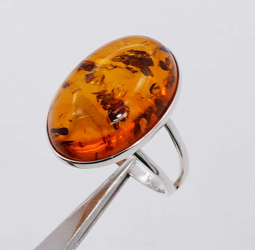 925 Solid Sterling Silver Natural Baltic Amber Ring - 4.2  Grams