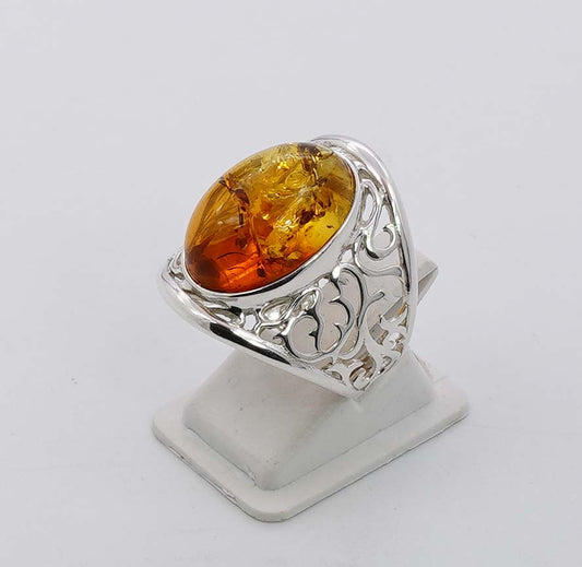 925 Solid Sterling Silver Natural Baltic Amber Ring - 6.8  Grams