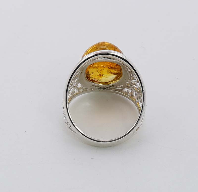 925 Solid Sterling Silver Natural Baltic Amber Ring - 6.8  Grams