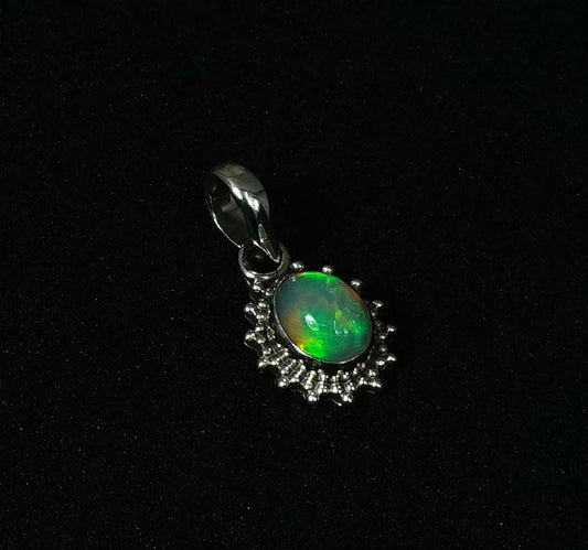 925 Solid Sterling Silver Natural Ethiopian Opal Pendant - 2.3 Grams