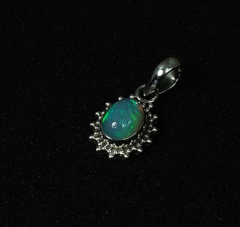 925 Solid Sterling Silver Natural Ethiopian Opal Pendant - 2.3 Grams